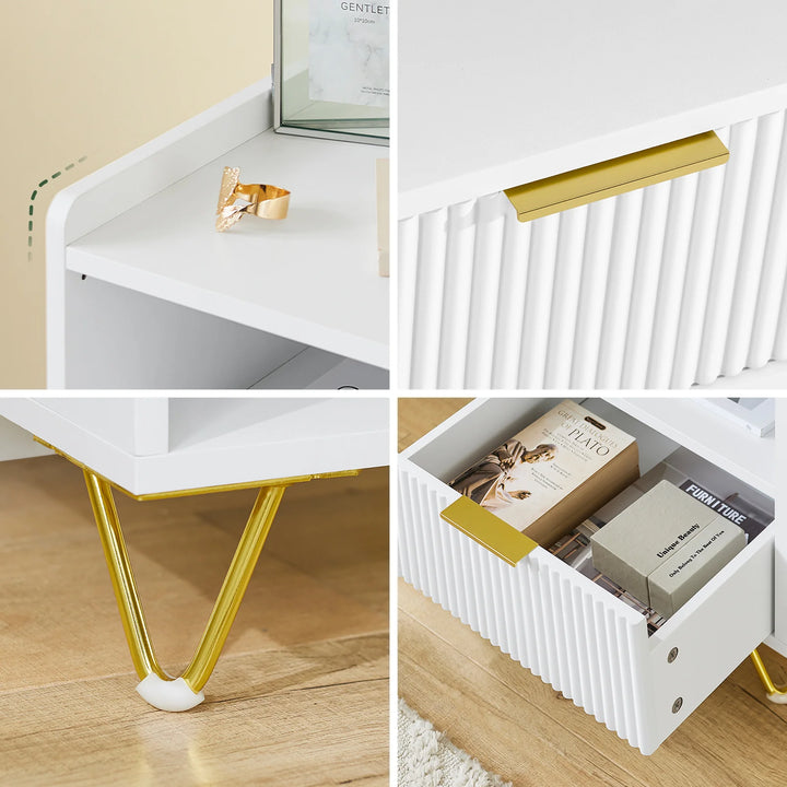 Moderne natbord med skuffe og opbevaringsrum – hvidt sidebord til soveværelse og stue, mål 40 x 40 x 51 cm