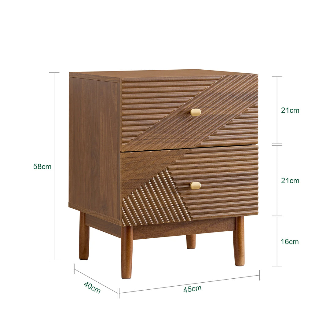 Vintage natbord 45x58 cm – brun opbevaring med 2 skuffer