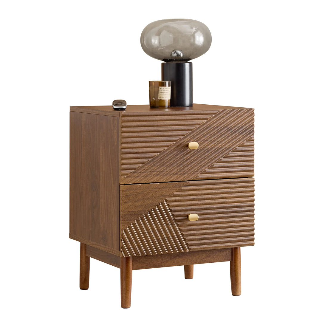 Vintage natbord 45x58 cm – brun opbevaring med 2 skuffer