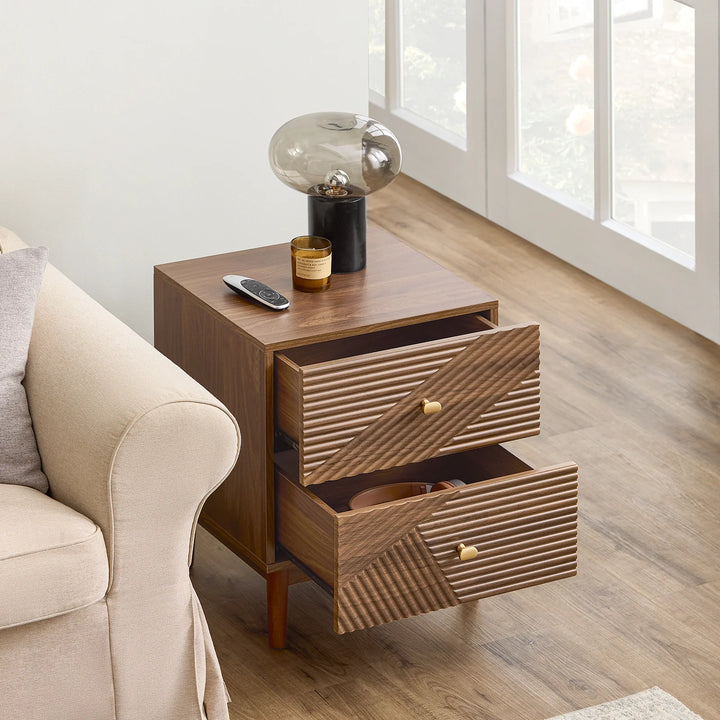 Vintage natbord 45x58 cm – brun opbevaring med 2 skuffer