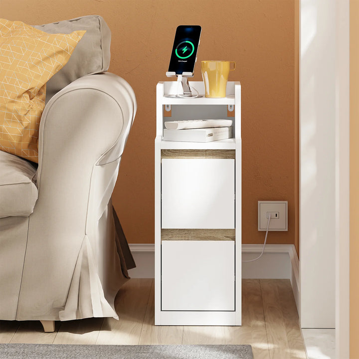 Ekstra smalt natbord med LED-lampe og USB-opladning