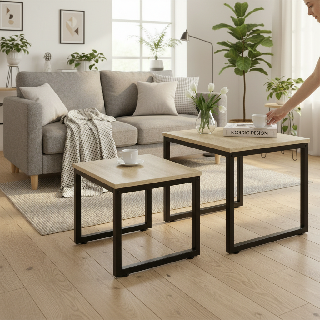 2 x sofaborde med naturfarvede bordplader, 50x50x50cm