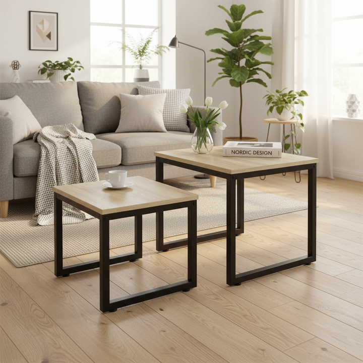 2 x sofaborde med naturfarvede bordplader, 50x50x50cm