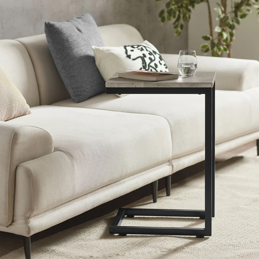 Smart sidebord til sofaen, industrielt look, B40 x D30 x H60 cm, grå marmor-look