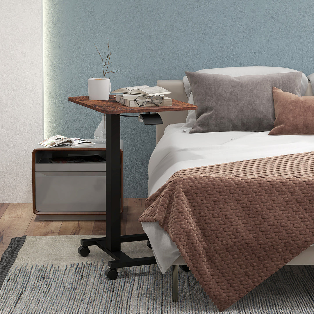 Hæve-sænkebord, laptopbord, højdejusterbart, 4 hjul, 65 cm x 48 cm x 108 cm, brun + sort