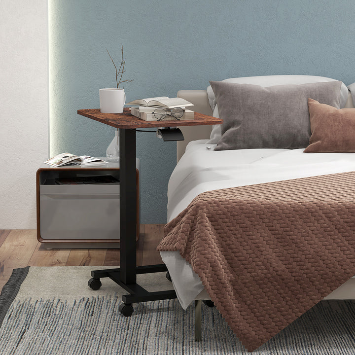 Hæve-sænkebord, laptopbord, højdejusterbart, 4 hjul, 65 cm x 48 cm x 108 cm, brun + sort