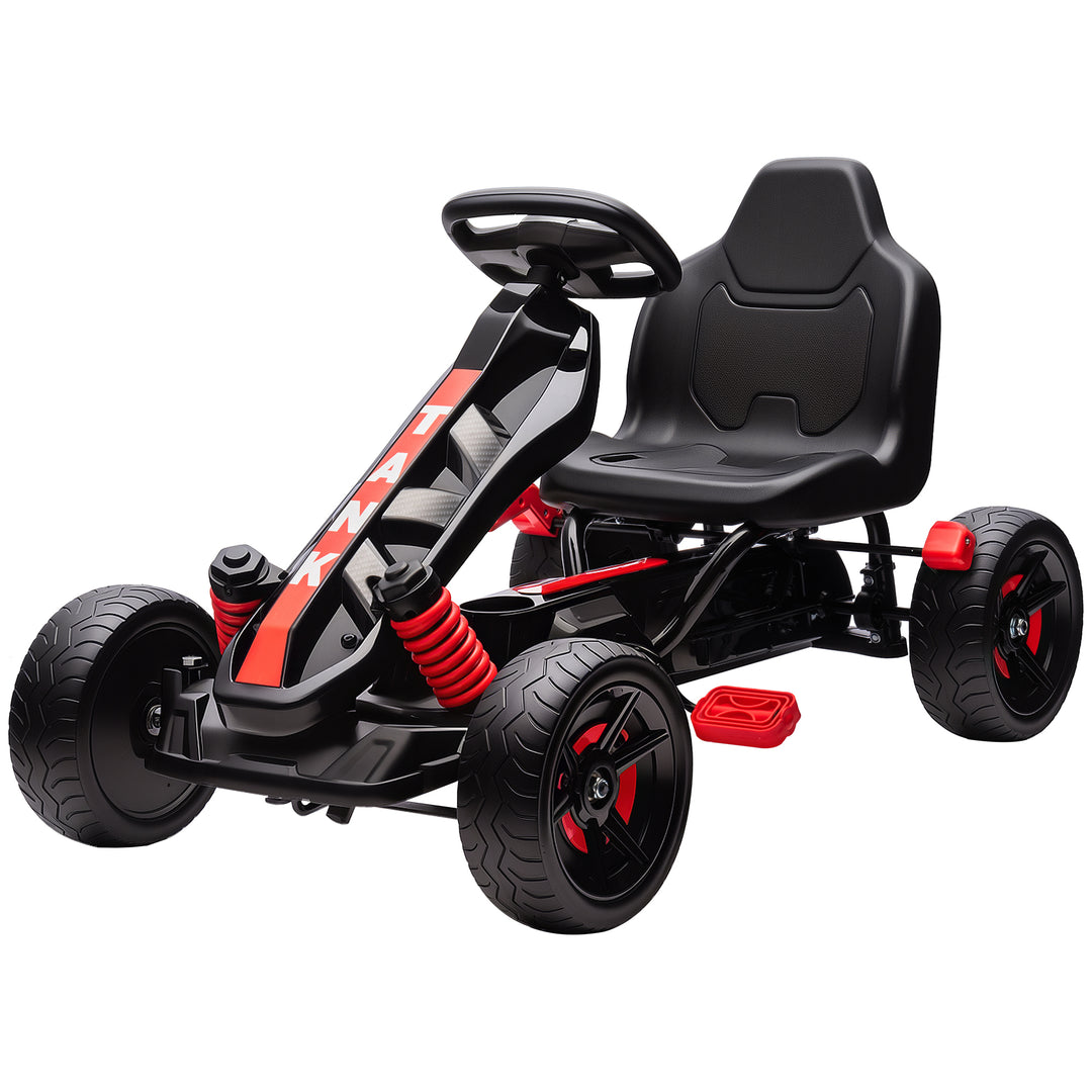 Gokart med pedaler, pedalbil til børn med bremse, skridsikre hjul, metalramme, 3-6 år, rød