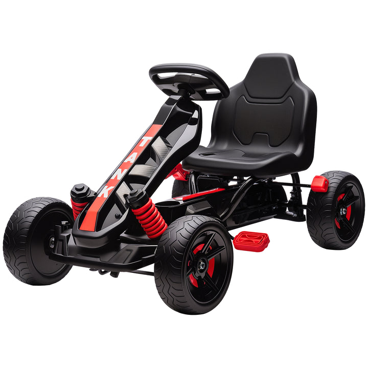 Gokart med pedaler, pedalbil til børn med bremse, skridsikre hjul, metalramme, 3-6 år, rød