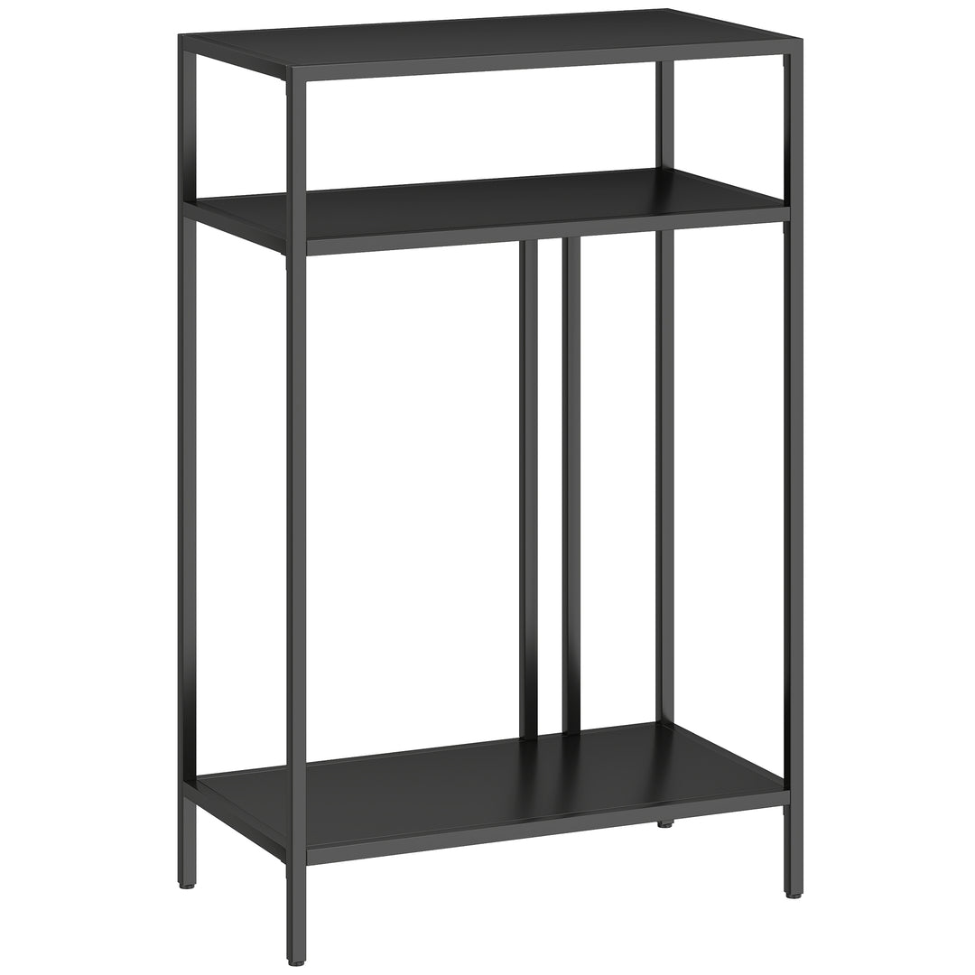 Konsolbord med 3 hylder, smalt entrébord, stålstel til stue/entre, 55 cm, sort