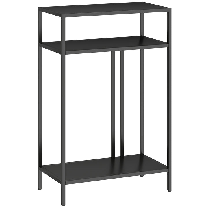 Konsolbord med 3 hylder, smalt entrébord, stålstel til stue/entre, 55 cm, sort
