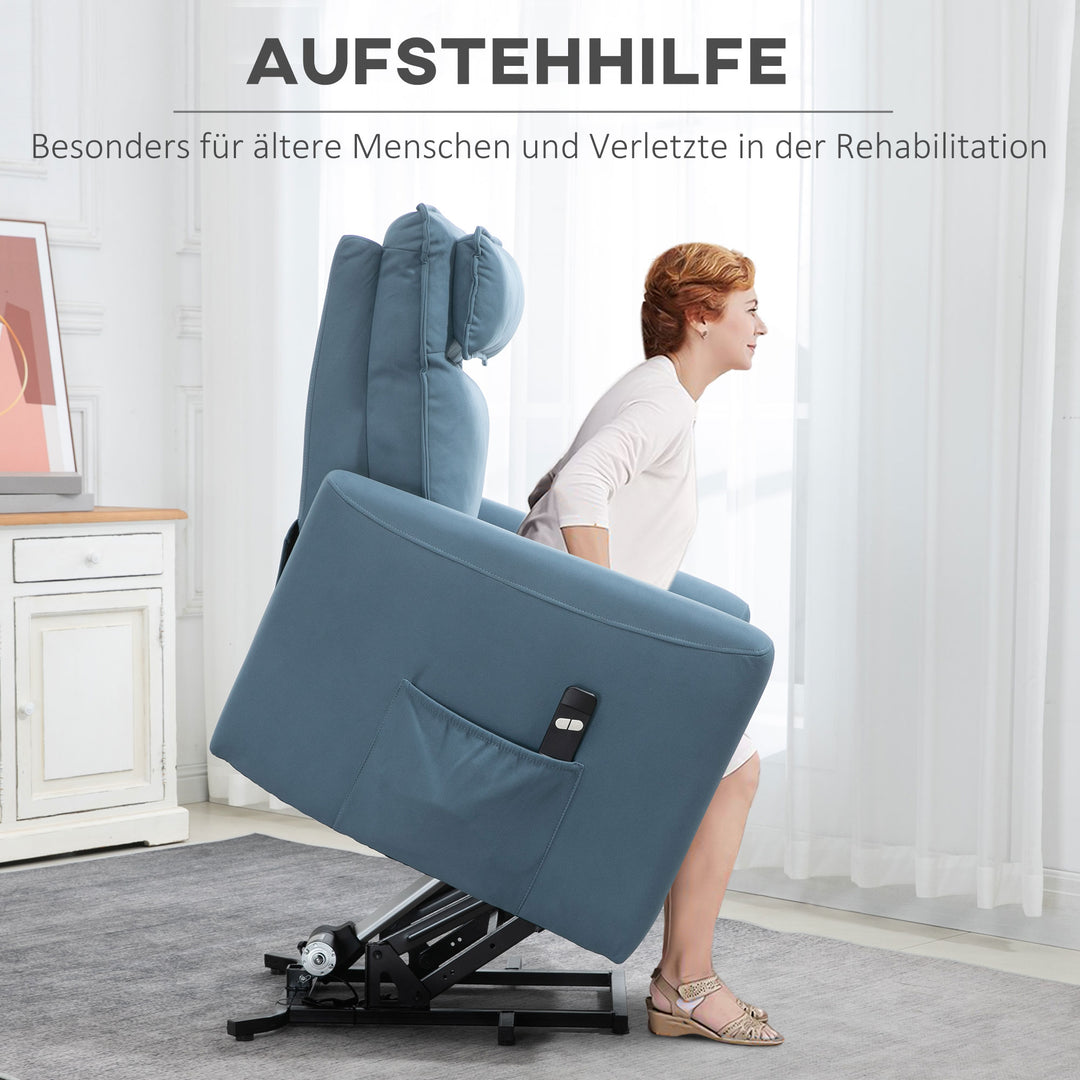 Lænestol med fodstøtte, integreret fodstøtte, sidelomme, fjernbetjening med kabel, 84 x 89,5 x 105 cm, blå