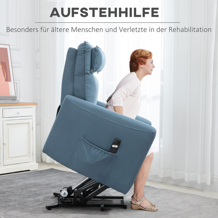 Lænestol med fodstøtte, integreret fodstøtte, sidelomme, fjernbetjening med kabel, 84 x 89,5 x 105 cm, blå