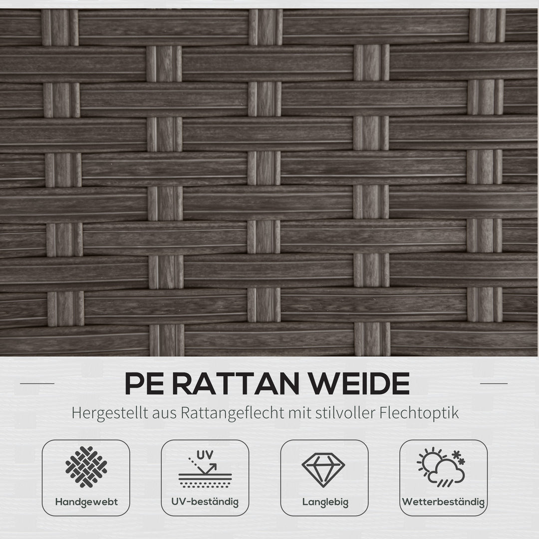 Havesæt med 10 dele i rattan-look med sæde- og ryghynder, rustfri metalramme, mørkegrå