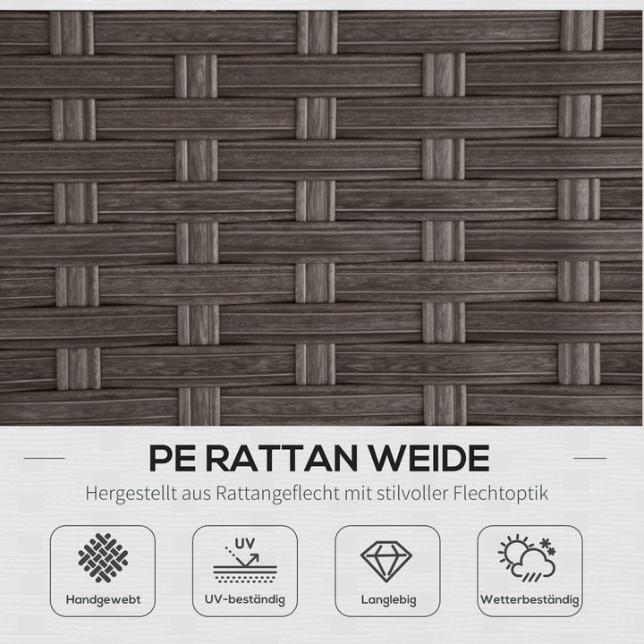 Havesæt med 10 dele i rattan-look med sæde- og ryghynder, rustfri metalramme, mørkegrå