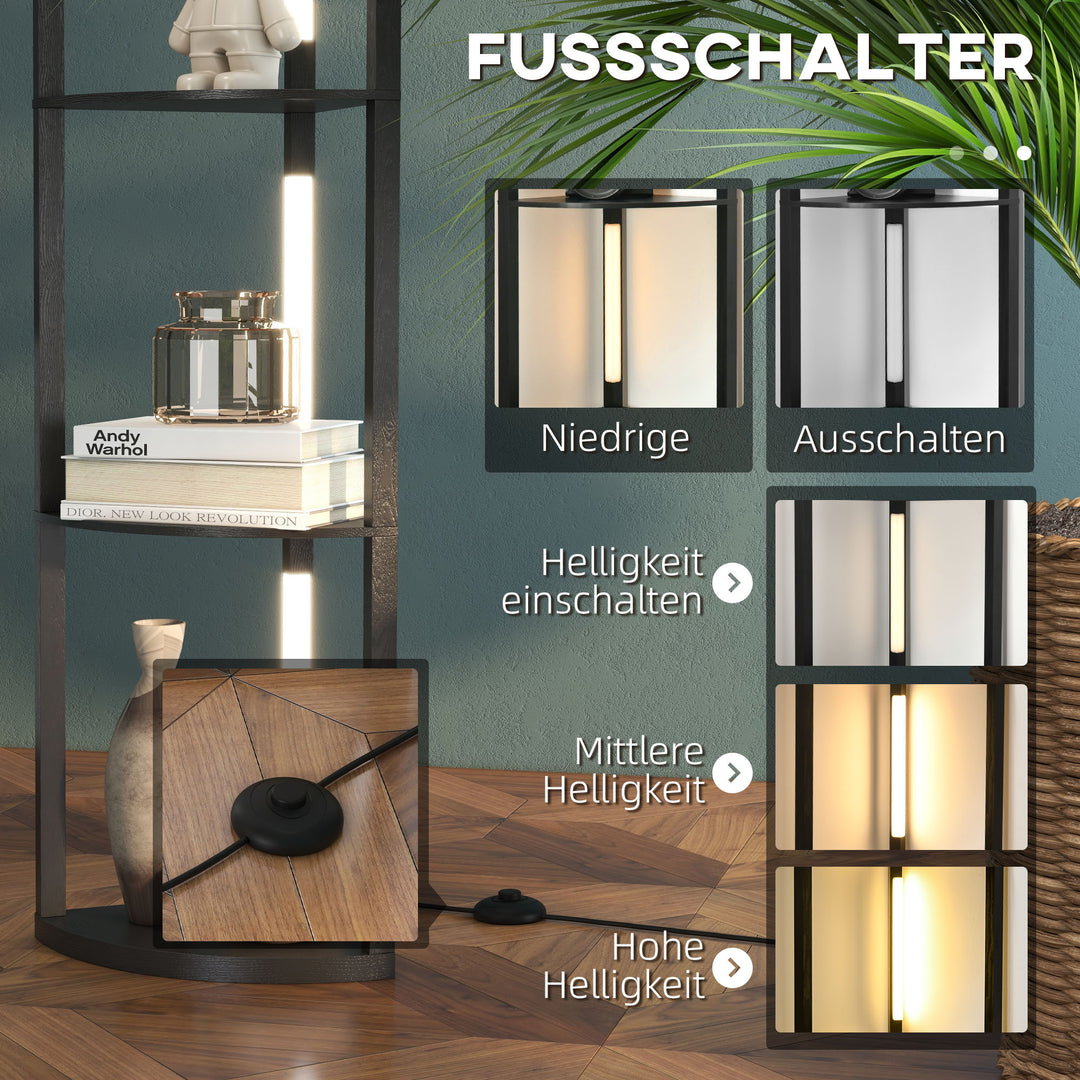 Led gulvlampe, hjørnehylde, dæmpbar, 4 hylder, varmt hvidt lys, 41 x 30 x 164 cm, sort