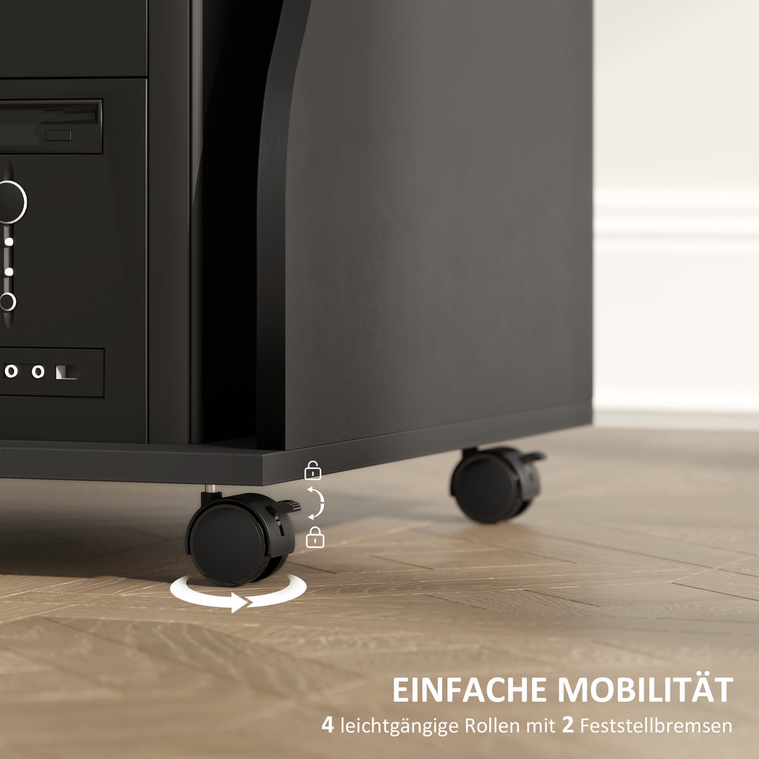 Computerbord med hjul, skrivebord med opbevaring, 80 x 48 x 75 cm, sort