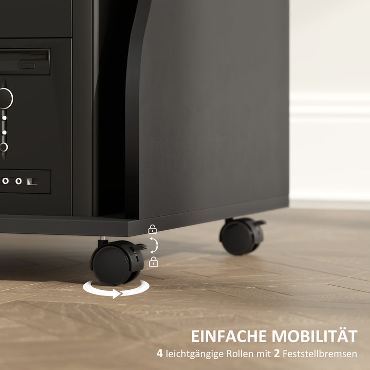 Computerbord med hjul, skrivebord med opbevaring, 80 x 48 x 75 cm, sort