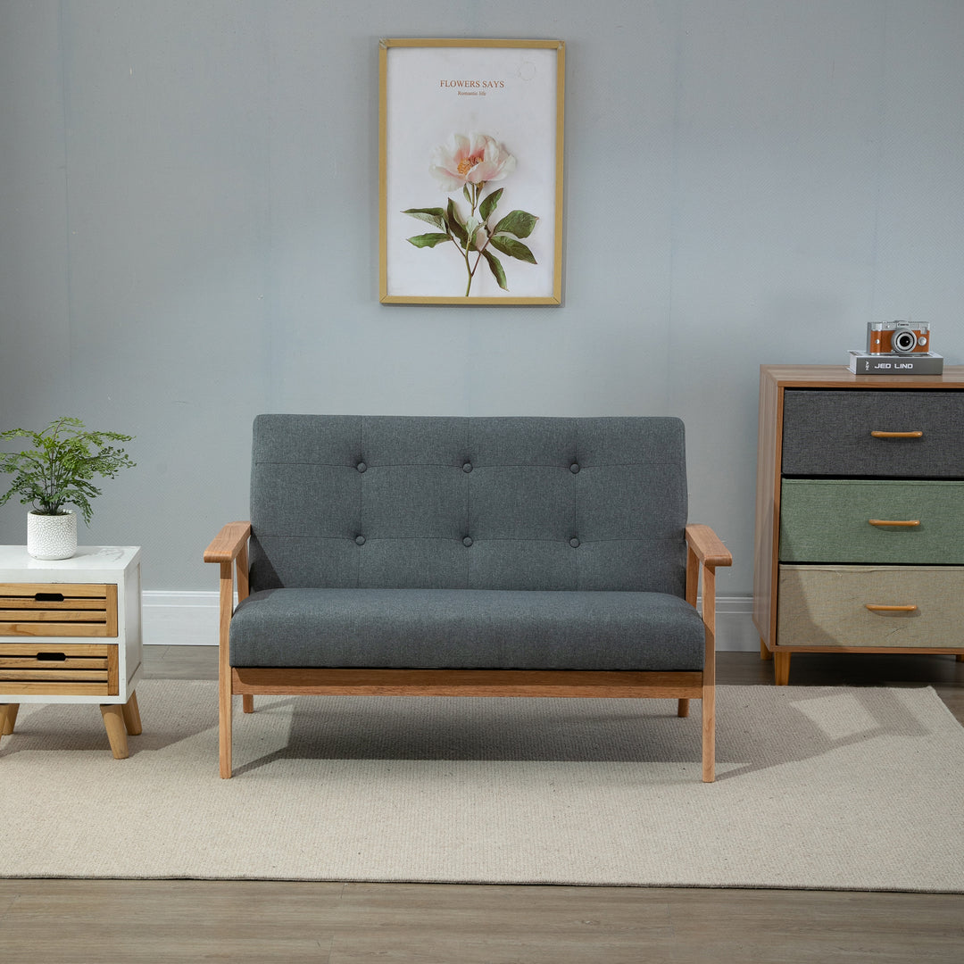 2-Personers sofa, sofa med armlæn, ryghynde, stuesofa med linnedlook, polstret sofa til stue, soveværelse 115 x 66,5 x 73 cm, mørkegrå