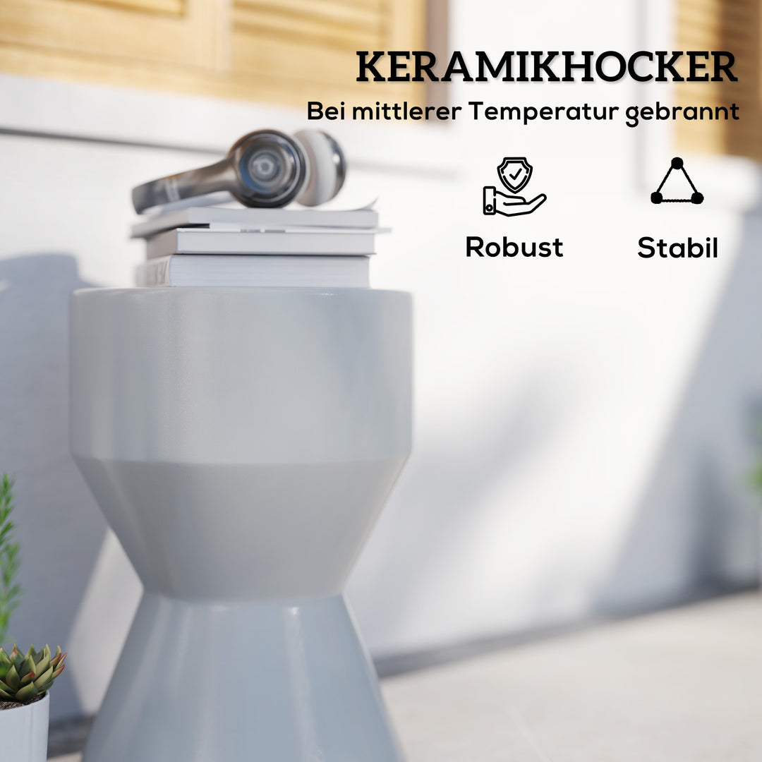 Keramikskammel, 120 kg lasteevne, 33 x 45,5 cm, vejrbestandig, timeglasformet haveskammel, lysegrå