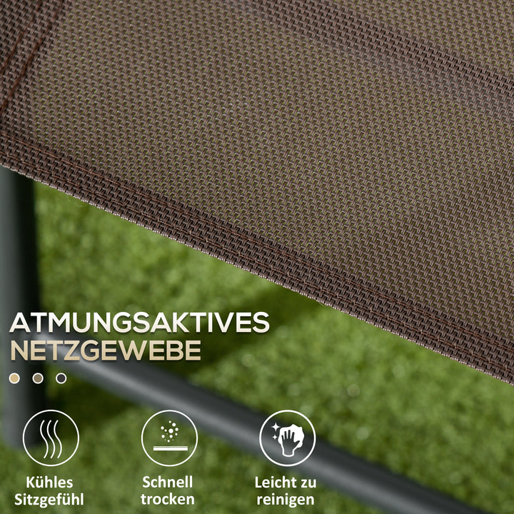 Bistrosæt 3-delt havemøbelsæt af metal, vejrbestandigt med sammenklappeligt glasbord og havestole, brun