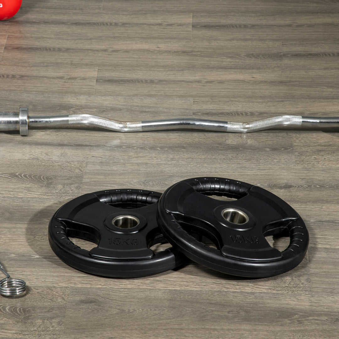 Vægtskive, sæt med 2, 15 kg pr. plade, tre håndtag, gulvbeskyttende gummibelægning, metal