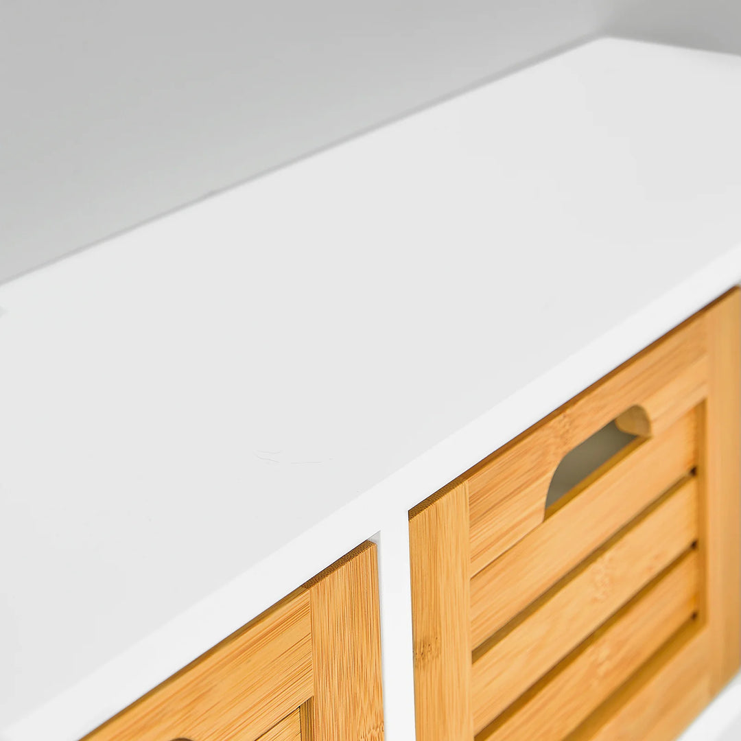 Knagerække med små skuffer, B80 x D20 x H25 cm, hvid og naturfarvet