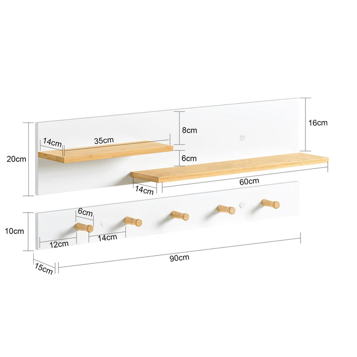 Knagerække med væghylde, skandinavisk look, væghylde: B90 x H20 cm, knagerække: B90 x H10 cm