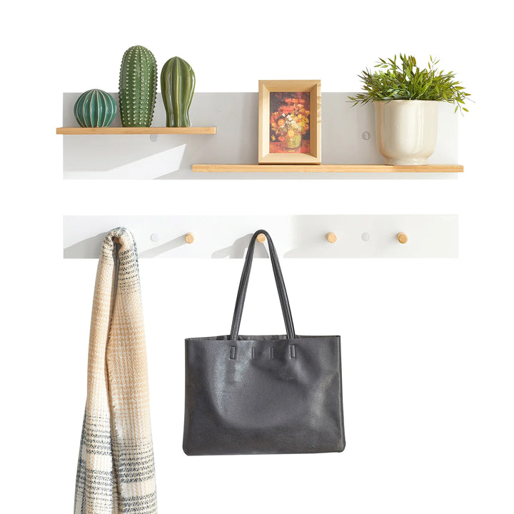 Knagerække med væghylde, skandinavisk look, væghylde: B90 x H20 cm, knagerække: B90 x H10 cm