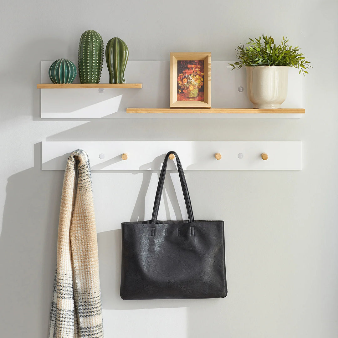 Knagerække med væghylde, skandinavisk look, væghylde: B90 x H20 cm, knagerække: B90 x H10 cm