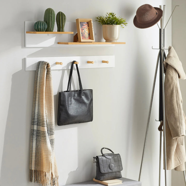 Knagerække med væghylde, skandinavisk look, væghylde: B90 x H20 cm, knagerække: B90 x H10 cm