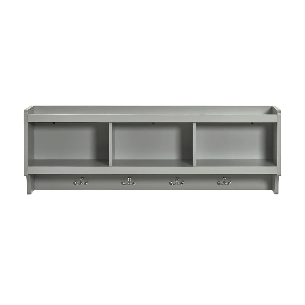 Væghængt knagerække med hylder, moderne entréhylde til jakker og opbevaring, B: 100 cm, D: 25 cm, H: 35 cm, grå