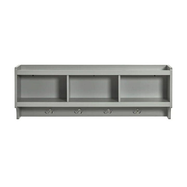 Væghængt knagerække med hylder, moderne entréhylde til jakker og opbevaring, B: 100 cm, D: 25 cm, H: 35 cm, grå