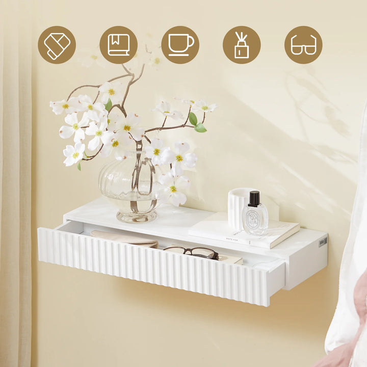 Moderne sengebord med skjult opbevaring – automatisk, batteridrevet lys (hvid), L60 × B20 × H8 cm