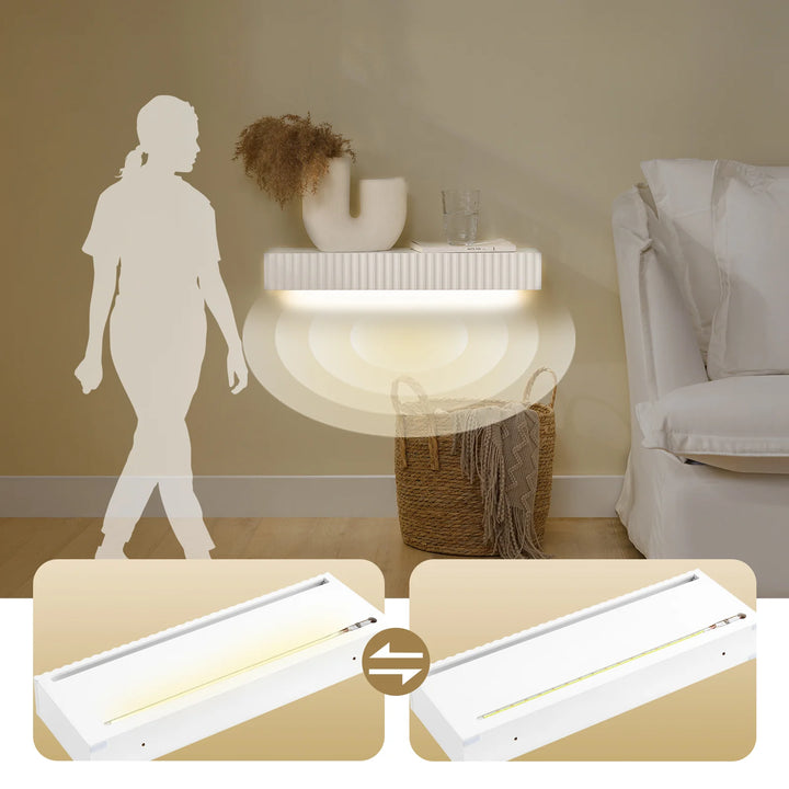 Moderne sengebord med skjult opbevaring – automatisk, batteridrevet lys (hvid), L60 × B20 × H8 cm