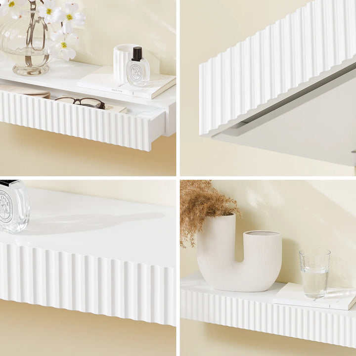 Moderne sengebord med skjult opbevaring – automatisk, batteridrevet lys (hvid), L60 × B20 × H8 cm