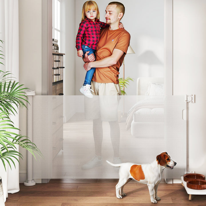 Trappegitter udtrækkelig 0-136 cm 87 cm høj dørgitter til kæledyr 142 x 10 x 87 cm hvid