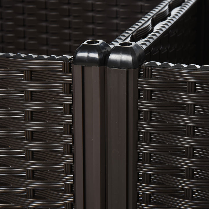 Højbed, plantekasse med drænhuller, blomsterkasse i rottinglook, plastik, brun, 40 x 40 x 44 cm