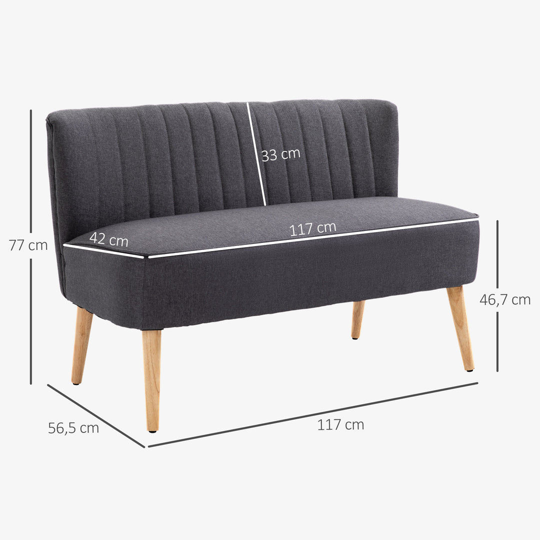 2-personers sofa, blød polstring, letplejeligt betræk, op til 220 kg, 117 x 56,5 x 77 cm, mørkegrå