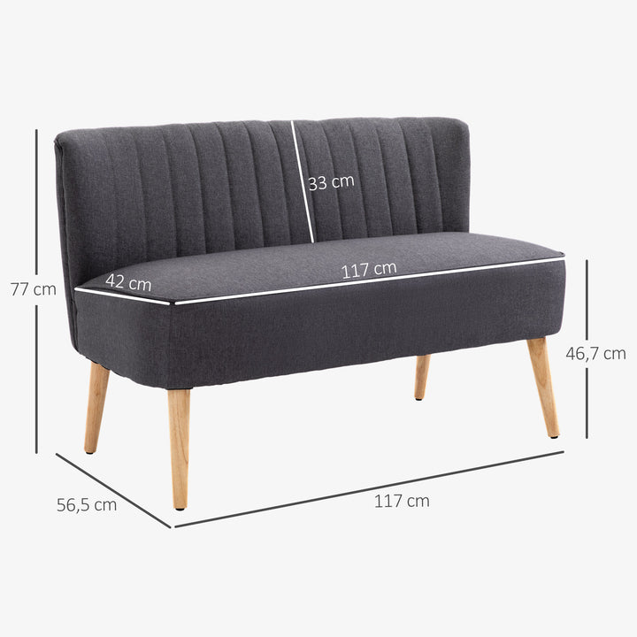 2-personers sofa, blød polstring, letplejeligt betræk, op til 220 kg, 117 x 56,5 x 77 cm, mørkegrå