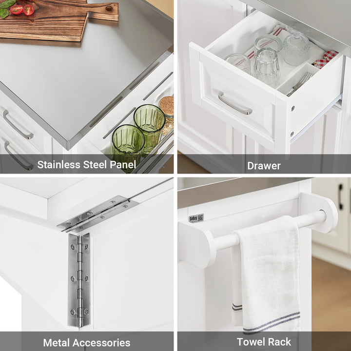 Få mere plads i køkkenet med denne fleksible køkkenø i hvid, B130 x D46-71 x H91 cm