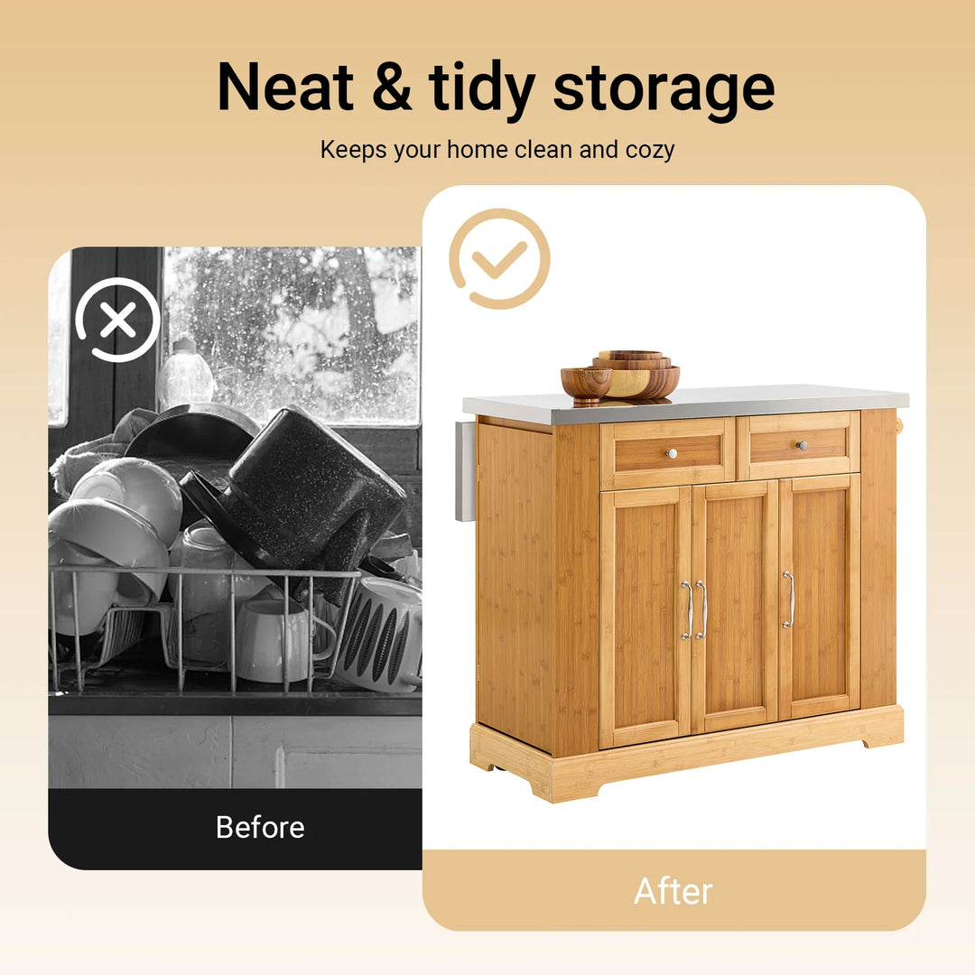 Pladsbesparende køkkenø til små køkkener – komplet med hjul og udtrækkelig stålbordplade
