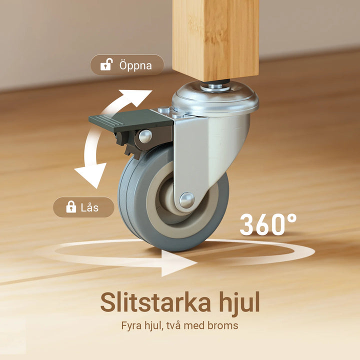 Køkkenvogn i karboniseret bambus – naturlig opbevaring på hjul