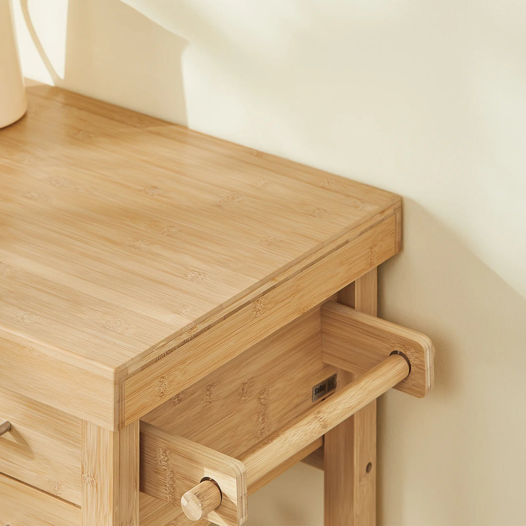 Elegant køkkenvogn i bambus, L73 x B45 x H92 cm, naturfarvet