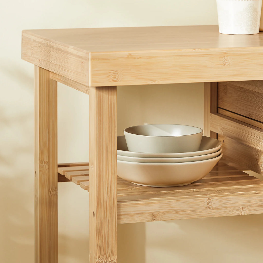 Elegant køkkenvogn i bambus, L73 x B45 x H92 cm, naturfarvet