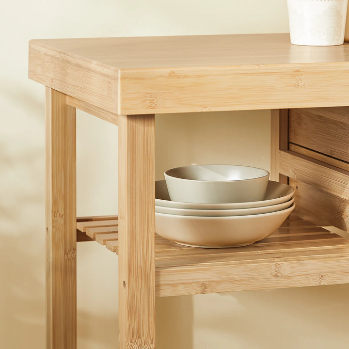 Elegant køkkenvogn i bambus, L73 x B45 x H92 cm, naturfarvet