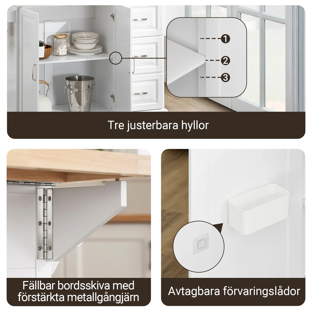 Køkkenø på hjul med udtrækkelig bordplade – 130 cm