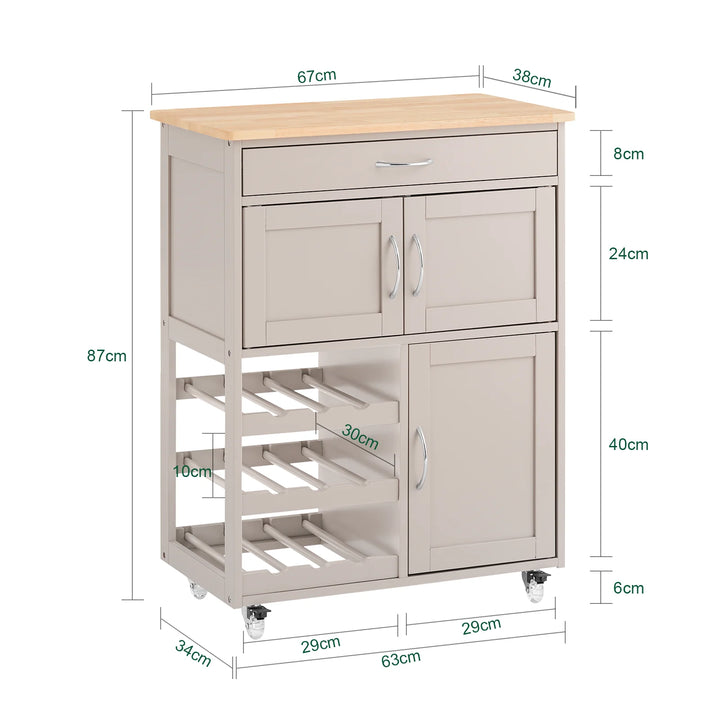 Mobilt køkkenskab/vogn med vinreol - 67x38x87 cm - khaki