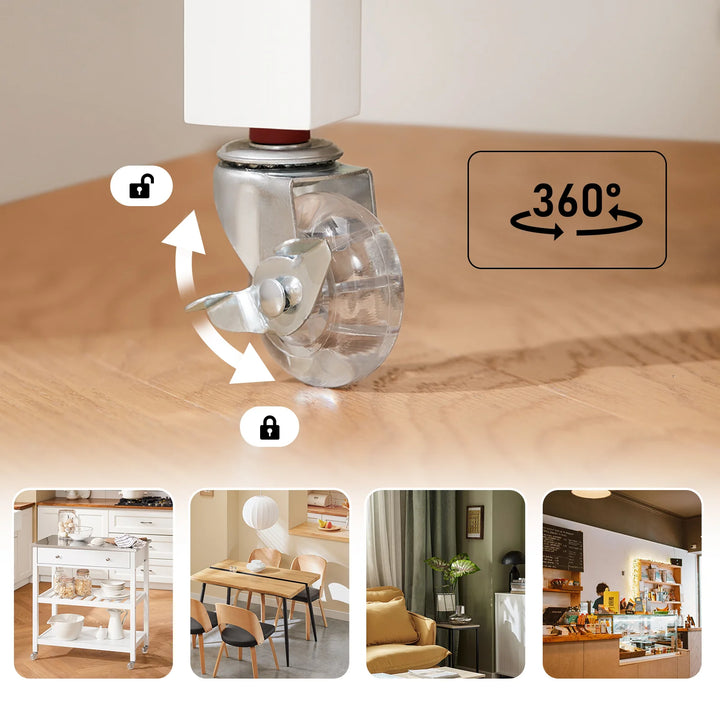 Pladsbesparende køkkenrullebord i hvid med stålbordplade, 81 x 45 x 90 cm