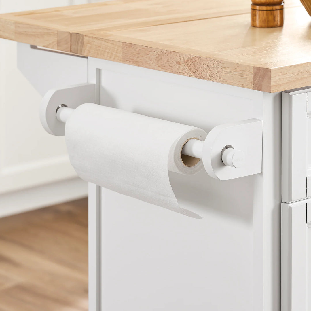 Den mobile køkkenø: køkkenvogn med hjul og udtrækkelig bordplade, D71 x B115 x H92 cm