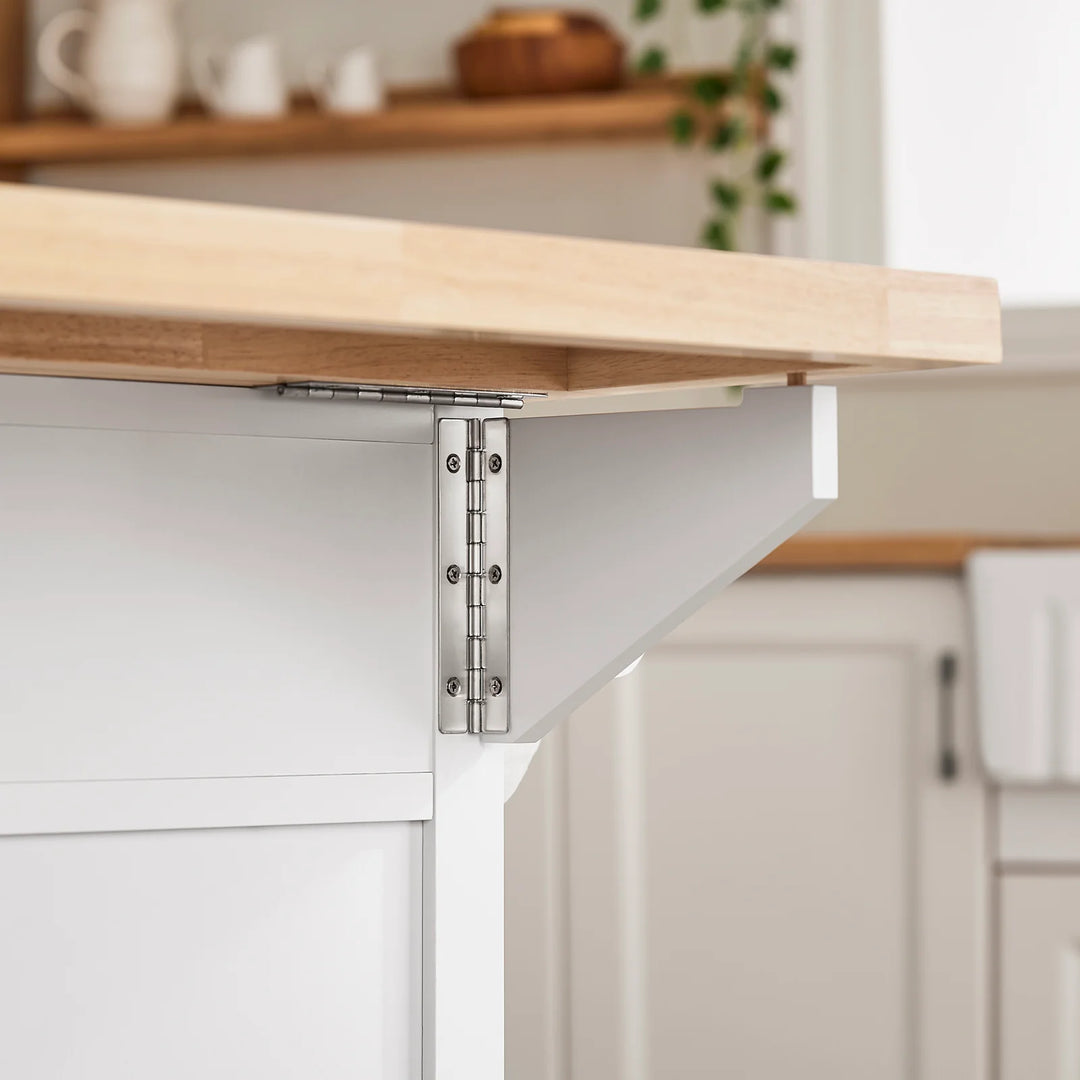 Den mobile køkkenø: køkkenvogn med hjul og udtrækkelig bordplade, D71 x B115 x H92 cm